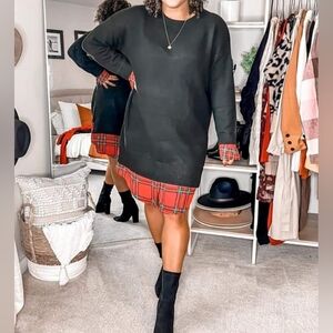 Time and Tru Black Sweater Dress with Tartan Accents Large